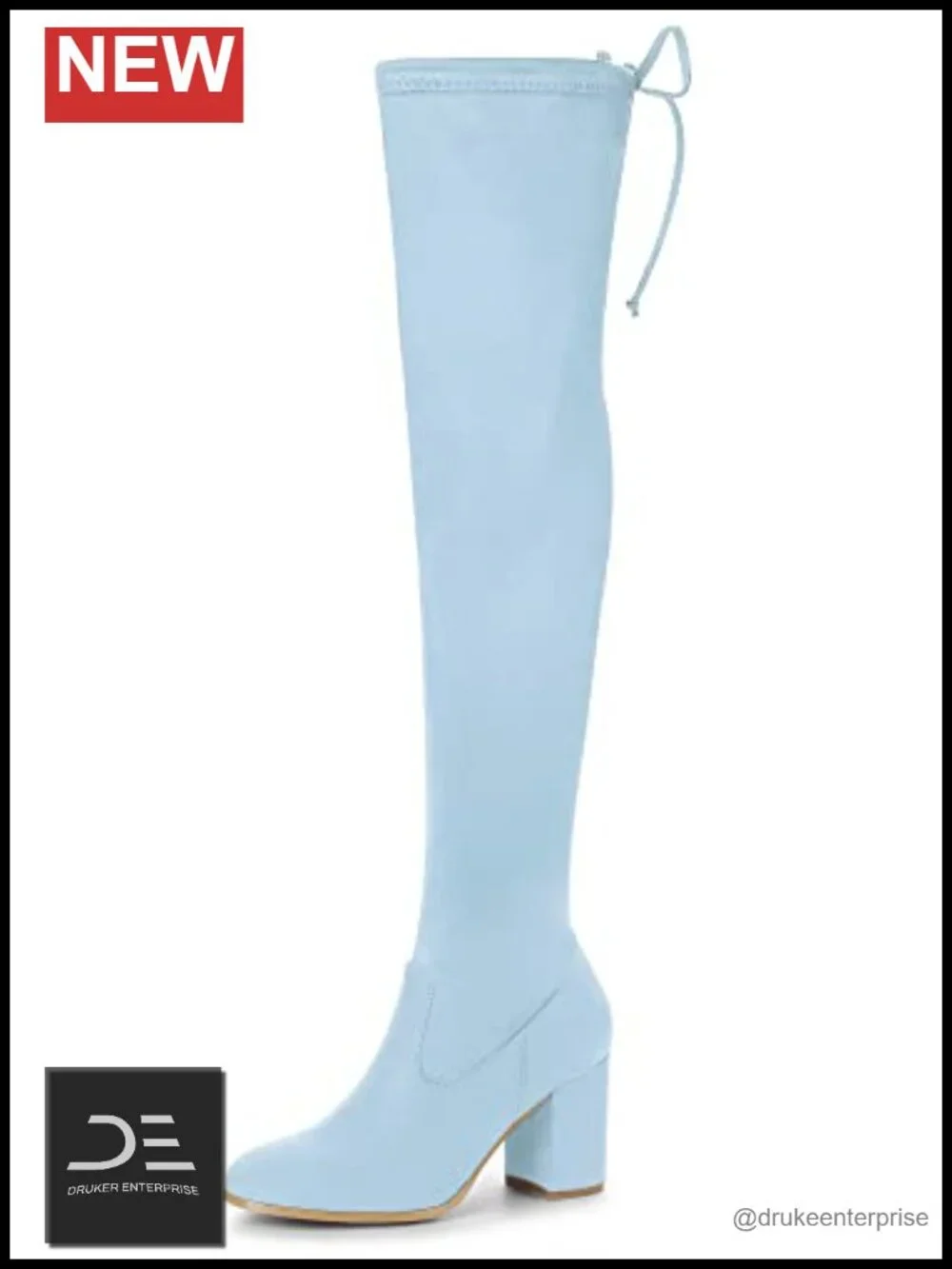 Faux Suede Over the Knee Boots Chunky Heel Side Zip Lace Up Round Toe